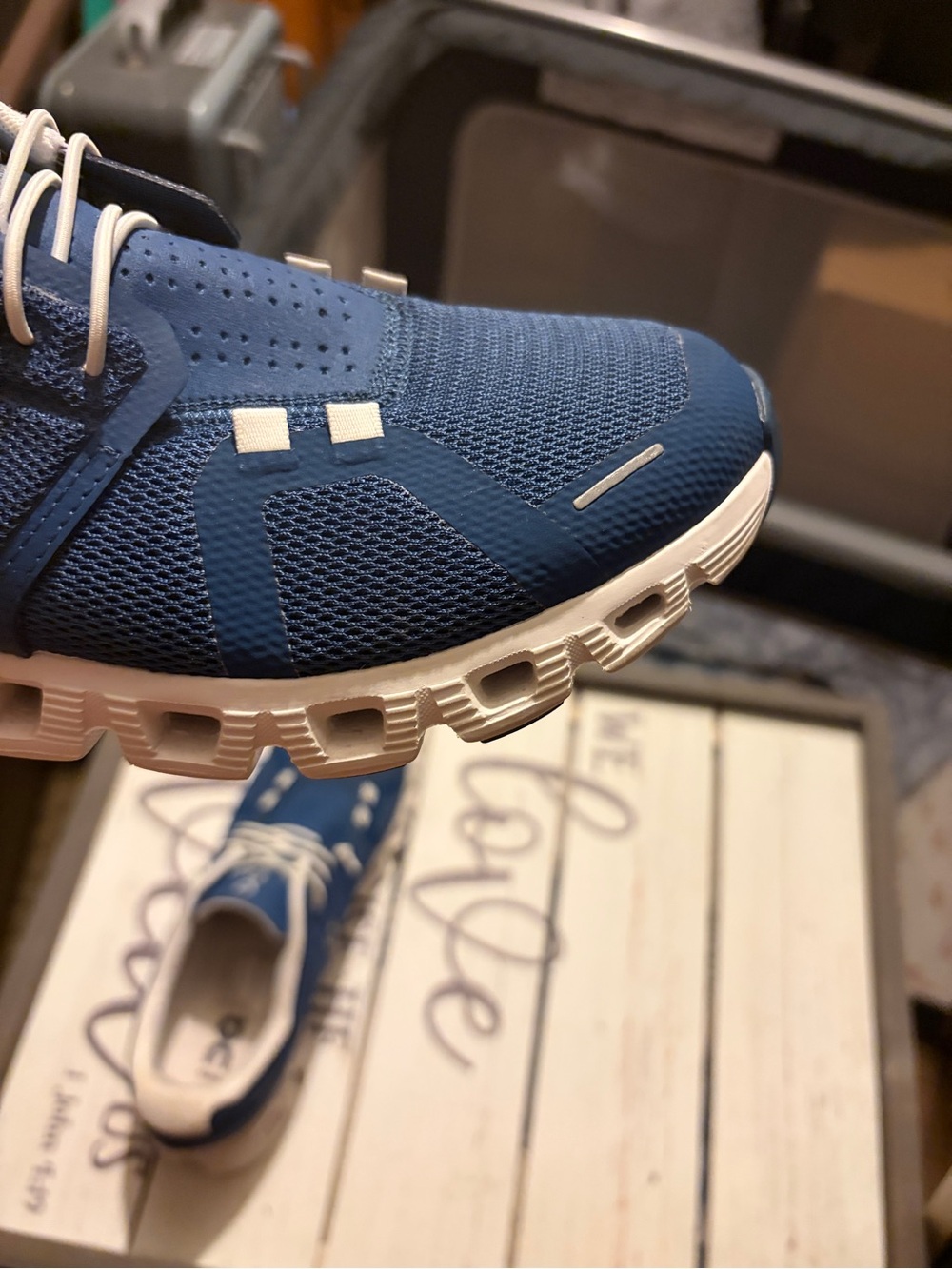 Women’s OnCloud Running Blue and White Athletic Sneakers - Picture 4 of 10